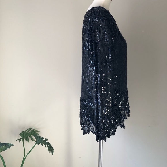 Silk and Sequins Black Formal Top Miss Poillette P - Picture 8 of 10